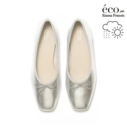 日本製【蘋果皮】【防水】 Emma Francis方頭平底芭蕾舞鞋( 03b-AP 162 )(Silver Apple Leather Smooth)（シルバー アップルレザースムース）