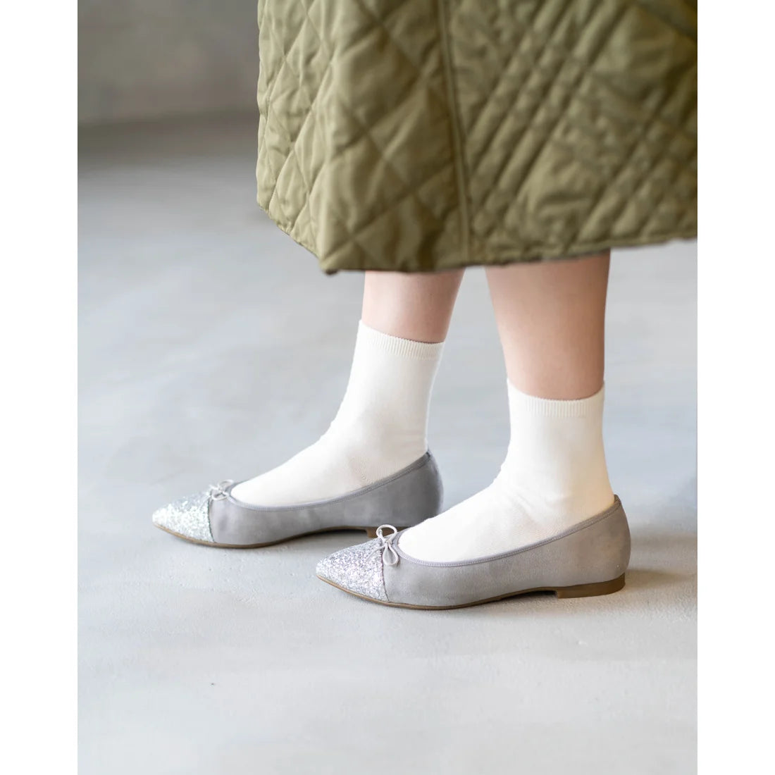 日本製 Emma Francis 絨面革尖頭平底芭蕾舞鞋 (01l-S 152)(light gray suede)(ライトグレー スエード）