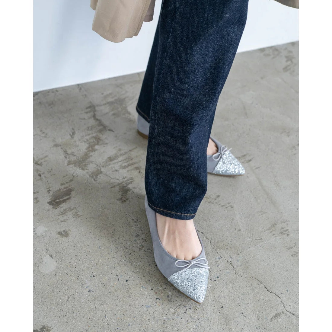 日本製 Emma Francis 絨面革尖頭平底芭蕾舞鞋 (01l-S 152)(light gray suede)(ライトグレー スエード）