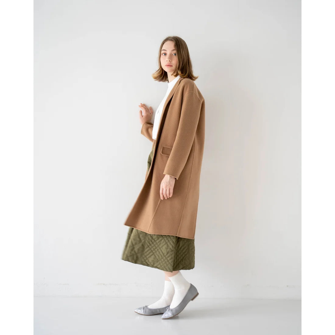 日本製 Emma Francis 絨面革尖頭平底芭蕾舞鞋 (01l-S 152)(light gray suede)(ライトグレー スエード）