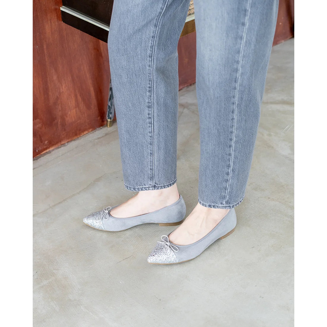 日本製 Emma Francis 絨面革尖頭平底芭蕾舞鞋 (01l-S 152)(light gray suede)(ライトグレー スエード）