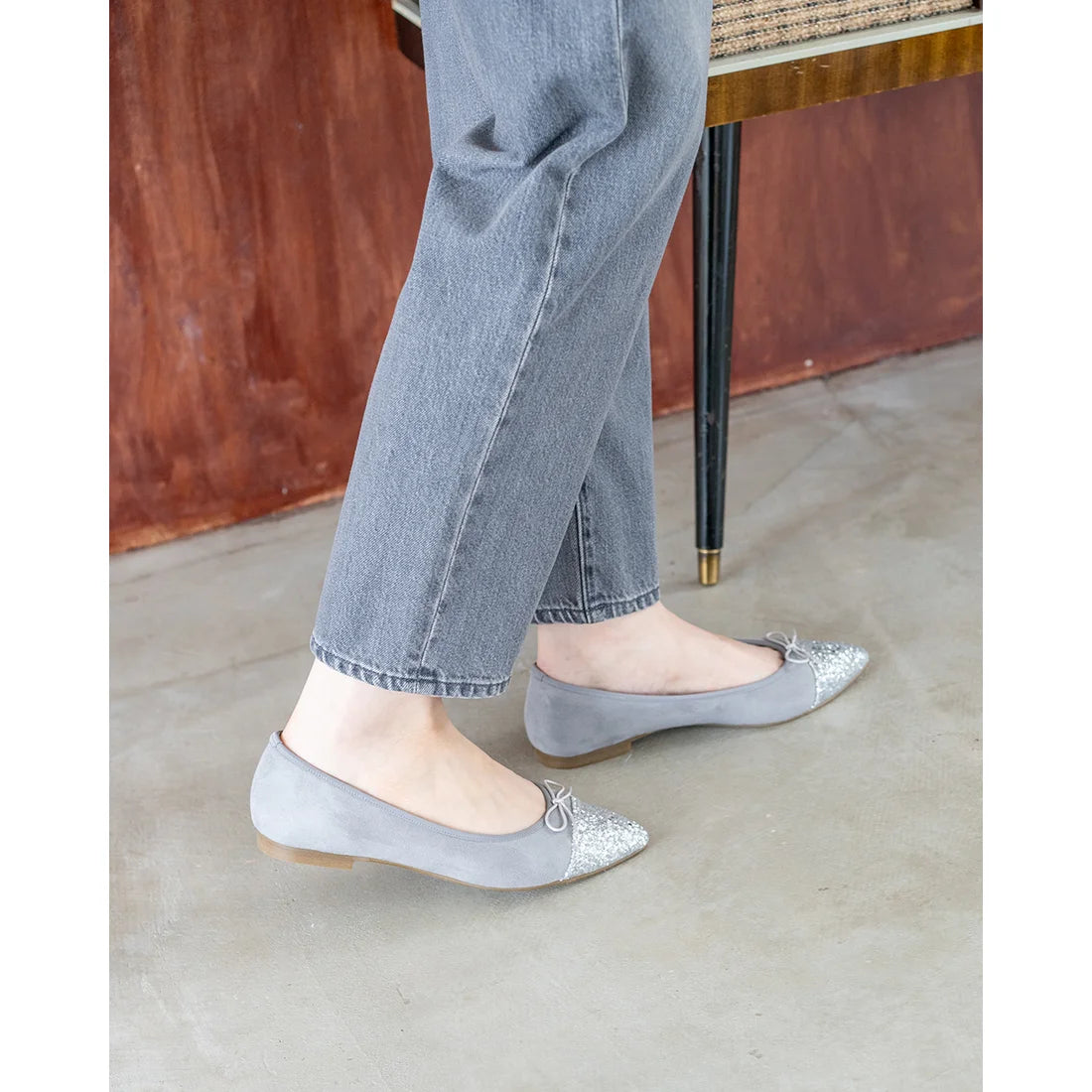 日本製 Emma Francis 絨面革尖頭平底芭蕾舞鞋 (01l-S 152)(light gray suede)(ライトグレー スエード）