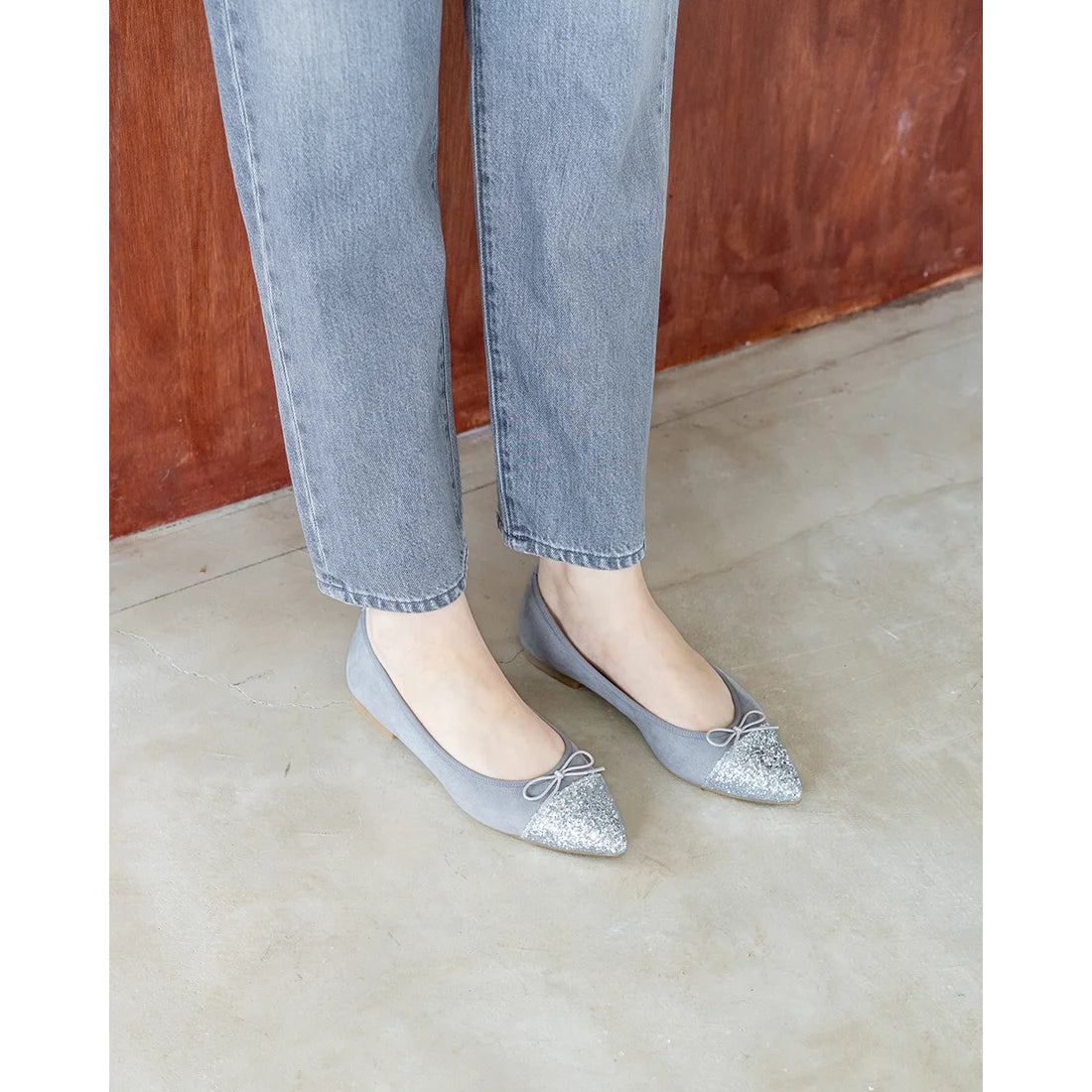 日本製 Emma Francis 絨面革尖頭平底芭蕾舞鞋 (01l-S 152)(light gray suede)(ライトグレー スエード）
