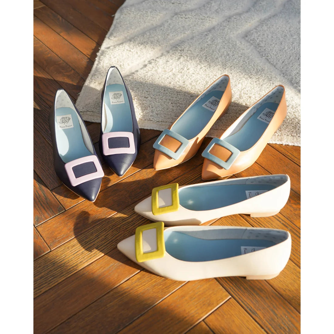 日本製 Emma Francis 平底 Bijou 皮帶高跟鞋（米色光滑）(01q-P 108)(beige smooth)(ベージュ スムース）