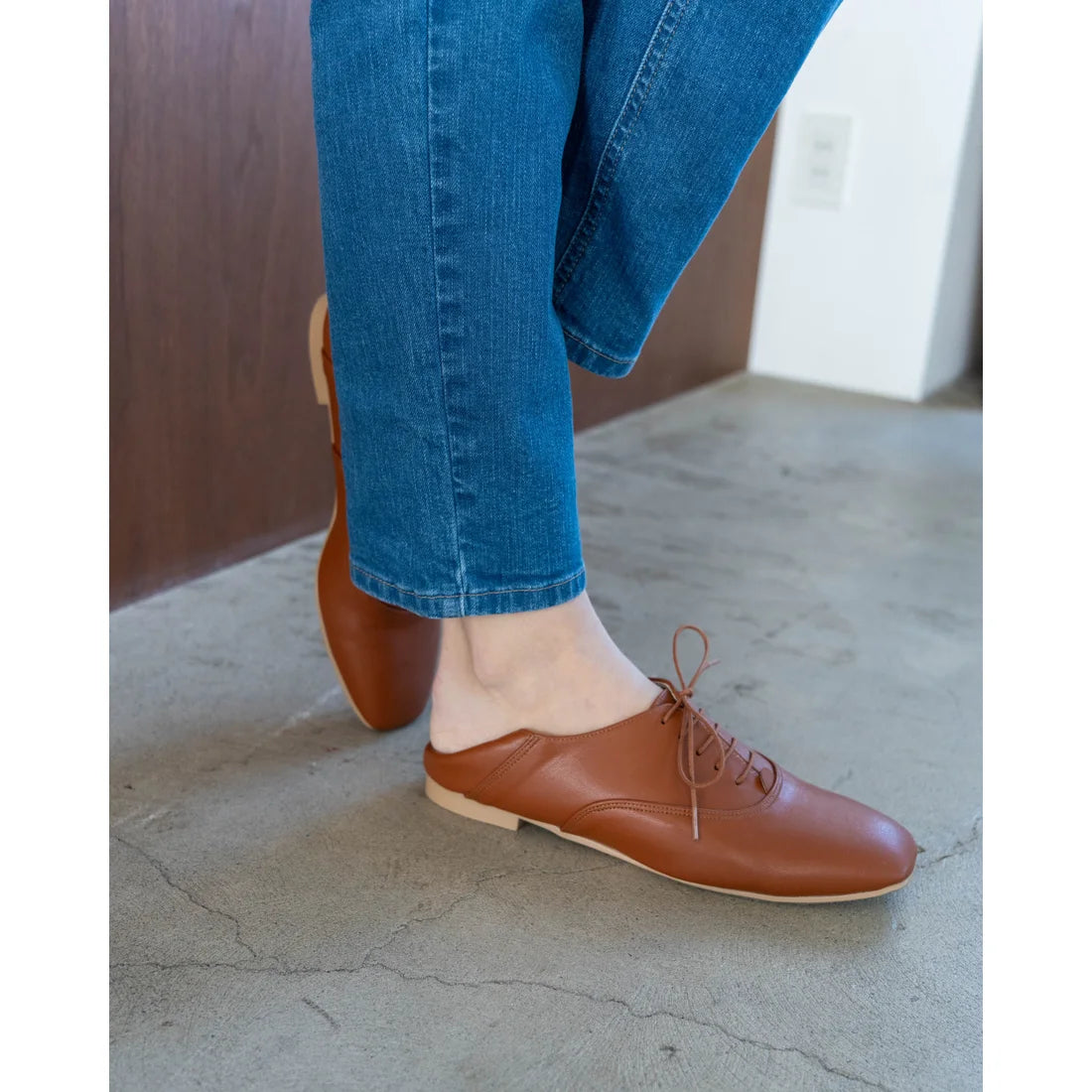 日本製 【蘋果皮】【防水】Emma Francis平底繫帶鞋（駝色蘋果皮光滑）(03d-AP 186)(camel apple leather smooth)(キャメル アップルレザースムース)