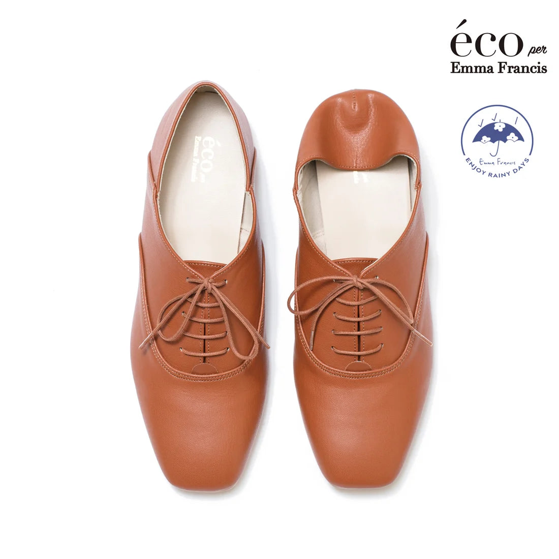 日本製 【蘋果皮】【防水】Emma Francis平底繫帶鞋（駝色蘋果皮光滑）(03d-AP 186)(camel apple leather smooth)(キャメル アップルレザースムース)