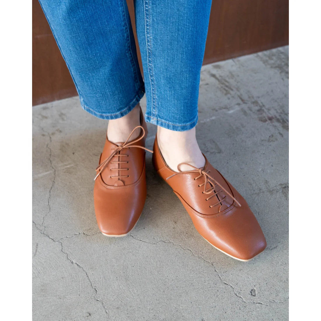 日本製 【蘋果皮】【防水】Emma Francis平底繫帶鞋（駝色蘋果皮光滑）(03d-AP 186)(camel apple leather smooth)(キャメル アップルレザースムース)