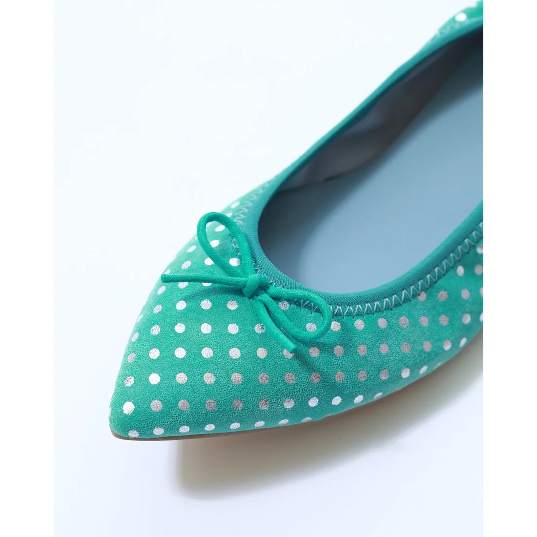 日本製【珍珠色調防水】Emma Francis平底芭蕾舞鞋 (01b-L S341) (green polka dot leather suede)（グリーン ドット柄 レザースエード）