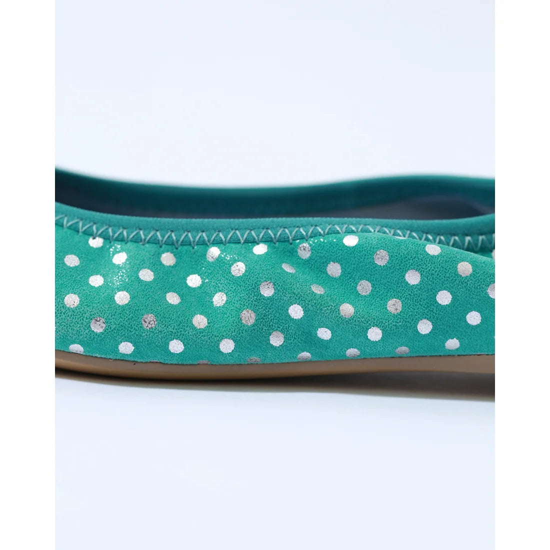 日本製【珍珠色調防水】Emma Francis平底芭蕾舞鞋 (01b-L S341) (green polka dot leather suede)（グリーン ドット柄 レザースエード）