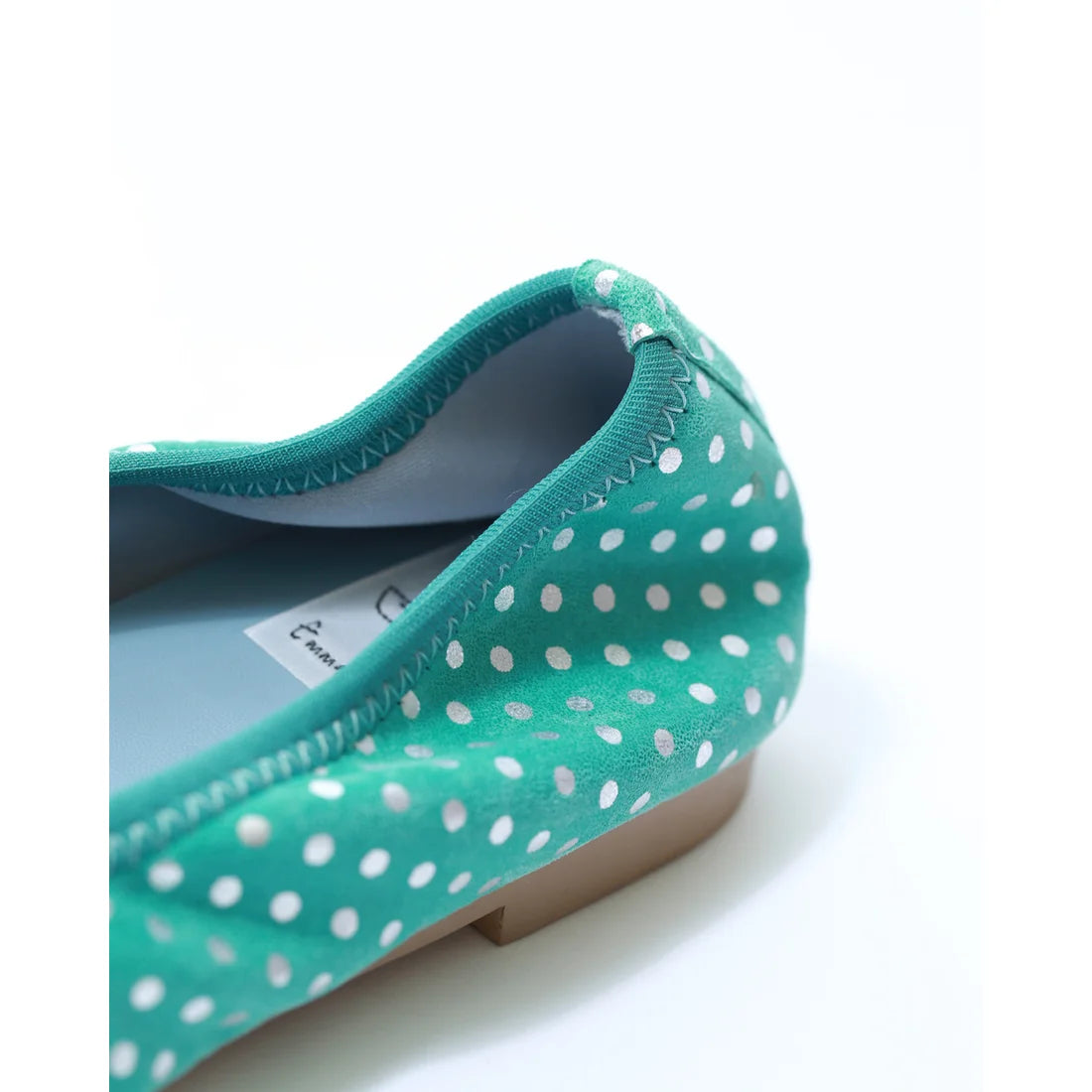 日本製【珍珠色調防水】Emma Francis平底芭蕾舞鞋 (01b-L S341) (green polka dot leather suede)（グリーン ドット柄 レザースエード）