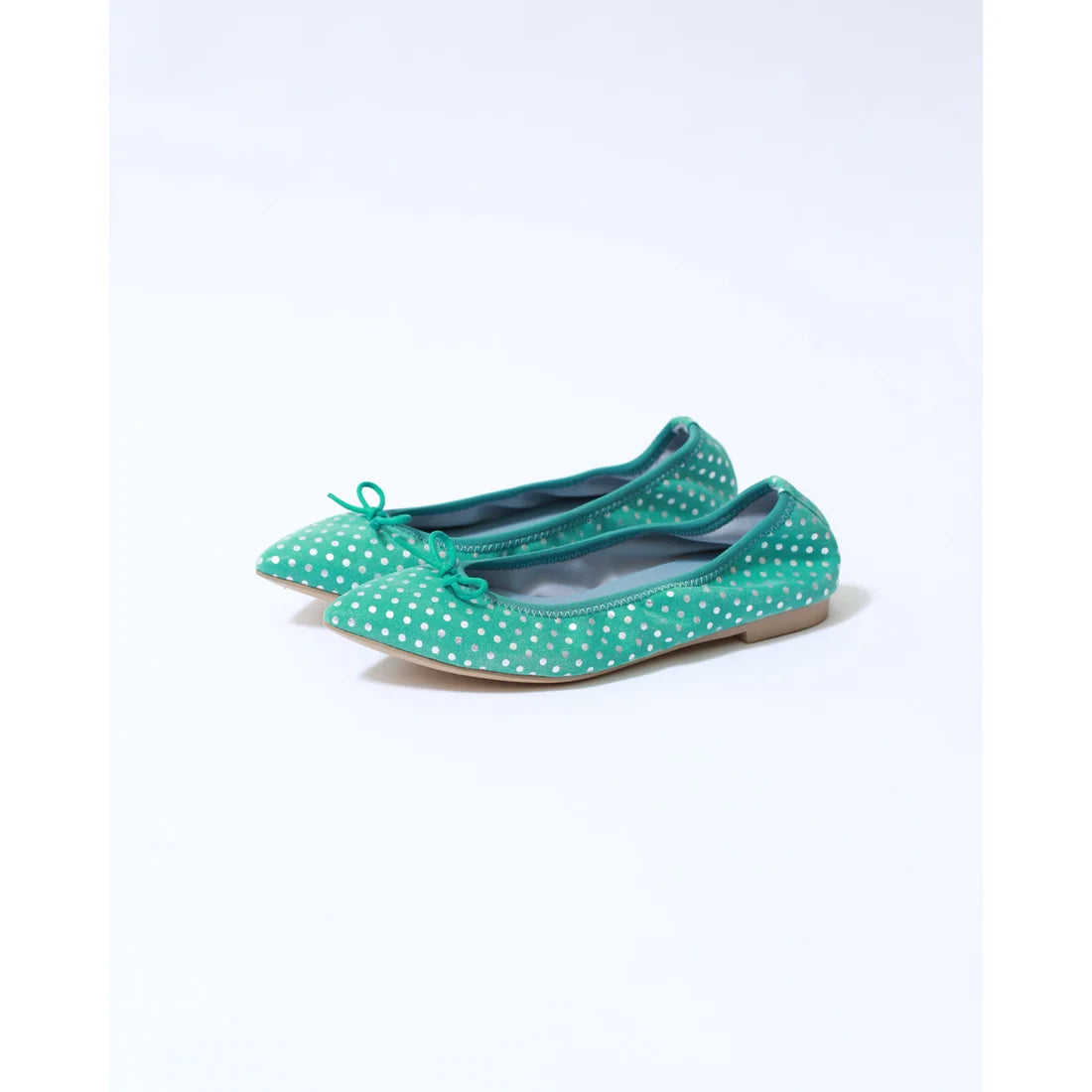 日本製【珍珠色調防水】Emma Francis平底芭蕾舞鞋 (01b-L S341) (green polka dot leather suede)（グリーン ドット柄 レザースエード）
