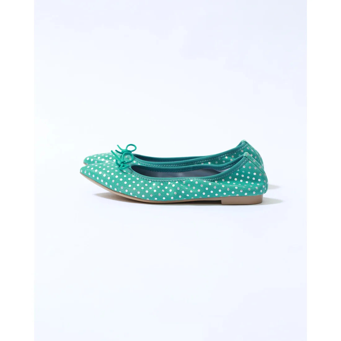 日本製【珍珠色調防水】Emma Francis平底芭蕾舞鞋 (01b-L S341) (green polka dot leather suede)（グリーン ドット柄 レザースエード）