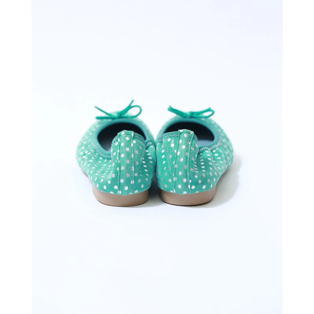 日本製【珍珠色調防水】Emma Francis平底芭蕾舞鞋 (01b-L S341) (green polka dot leather suede)（グリーン ドット柄 レザースエード）