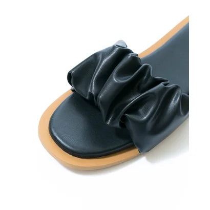 日本製【蘋果皮】【防水】Emma Francis 褶皺厚軟墊鞋墊平底涼鞋 ( 1032a-AP 101 )(Black apple leather)（ブラック アップルレザー)