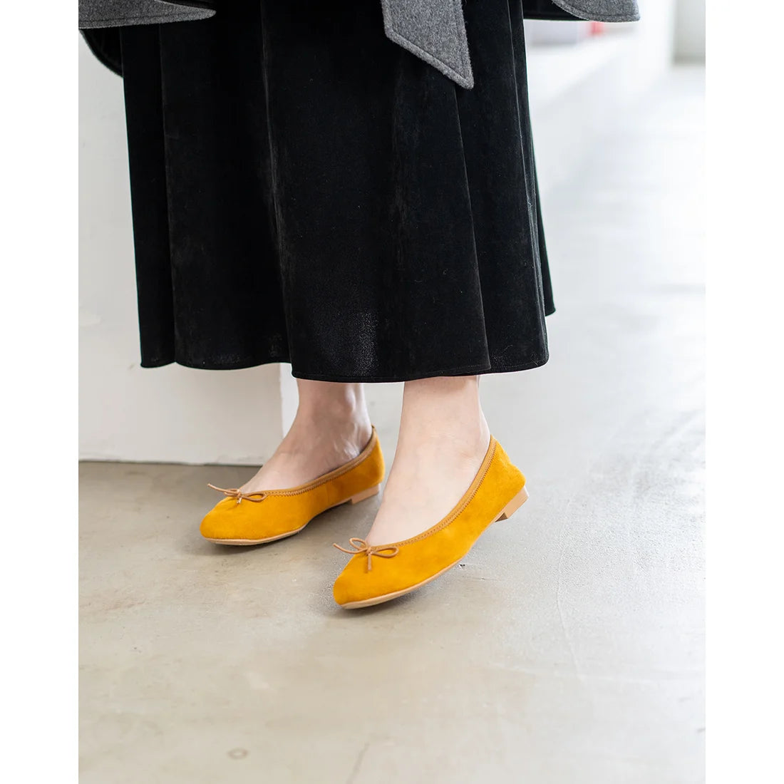日本製【珍珠色調防水】Emma Francis圓頭平底芭蕾舞鞋(02b-L 132)(Mustard leather suede)（マスタード レザースエード）