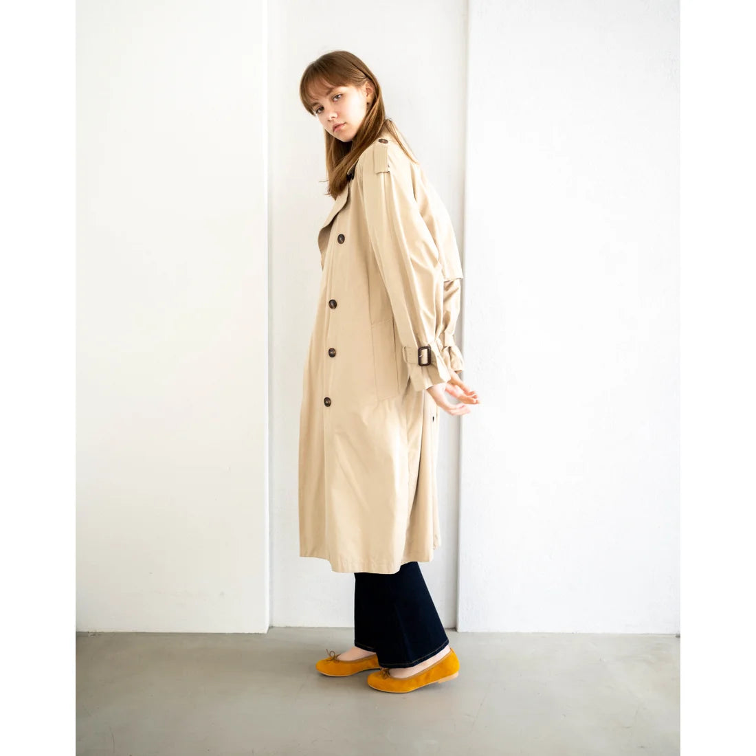 日本製【珍珠色調防水】Emma Francis圓頭平底芭蕾舞鞋(02b-L 132)(Mustard leather suede)（マスタード レザースエード）