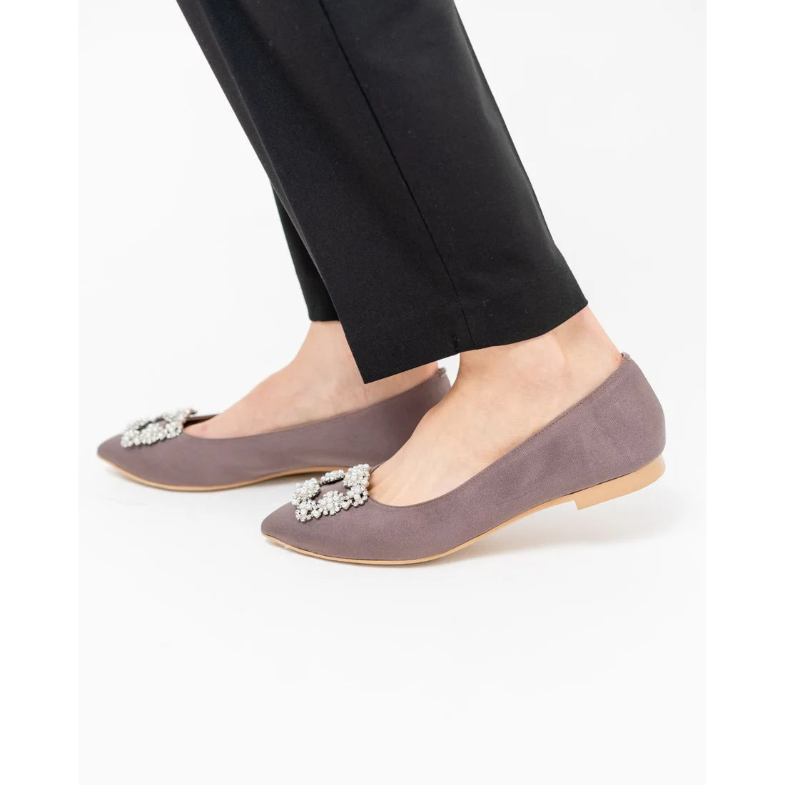 日本製 Emma Francis 平底珠寶搭扣高跟鞋(01t-ST 155)(Charcoal gray satin)（チャコールグレー サテン）