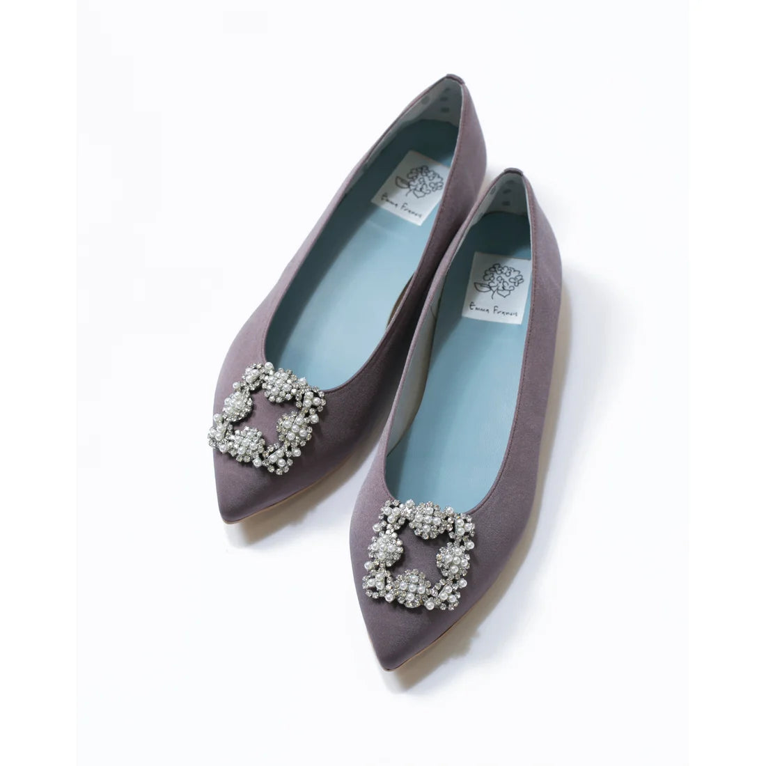 日本製 Emma Francis 平底珠寶搭扣高跟鞋(01t-ST 155)(Charcoal gray satin)（チャコールグレー サテン）