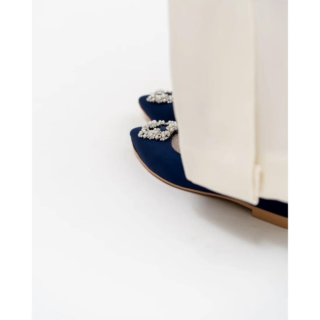 日本製 Emma Francis 平底珠寶搭扣高跟鞋(01t-ST 117)(Navy Satin)(ネイビー サテン）