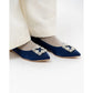 日本製 Emma Francis 平底珠寶搭扣高跟鞋(01t-ST 117)(Navy Satin)(ネイビー サテン）