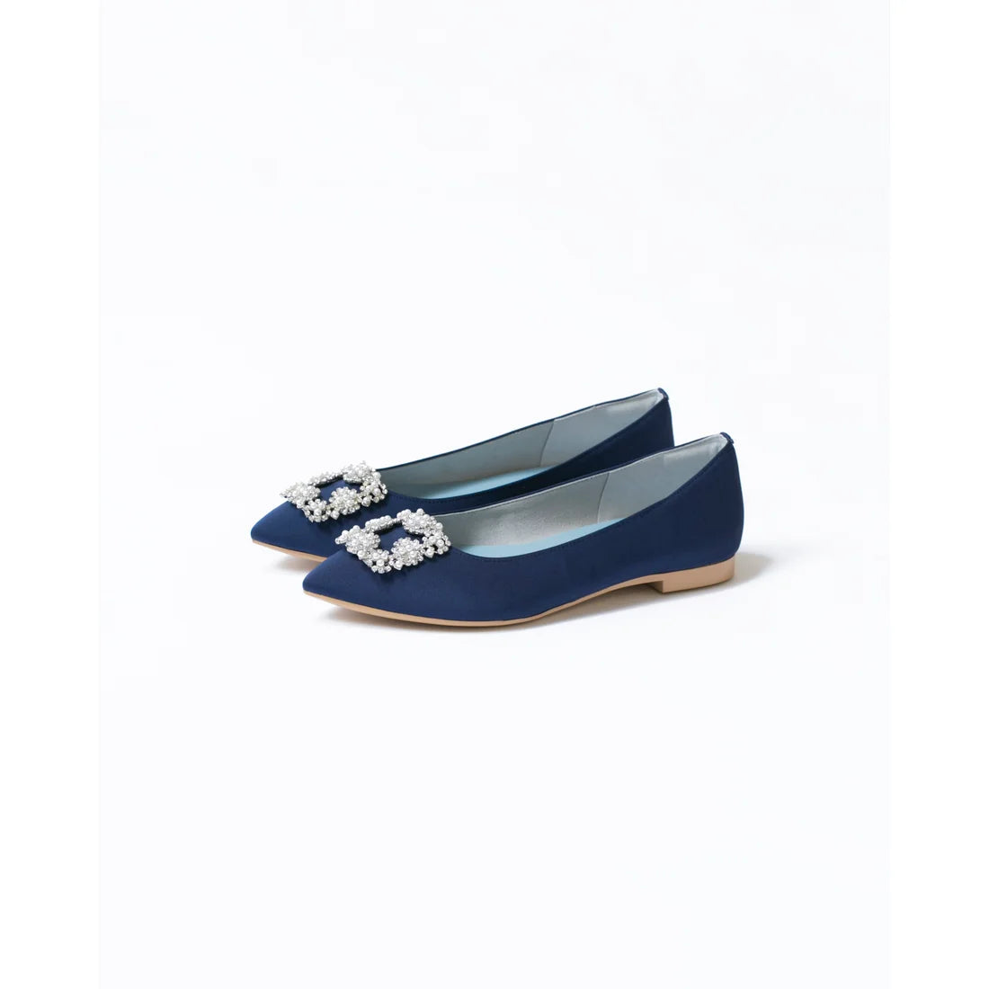 日本製 Emma Francis 平底珠寶搭扣高跟鞋(01t-ST 117)(Navy Satin)(ネイビー サテン）