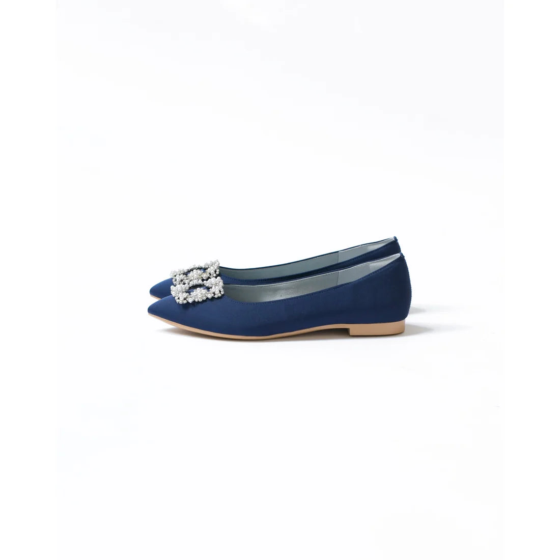 日本製 Emma Francis 平底珠寶搭扣高跟鞋(01t-ST 117)(Navy Satin)(ネイビー サテン）