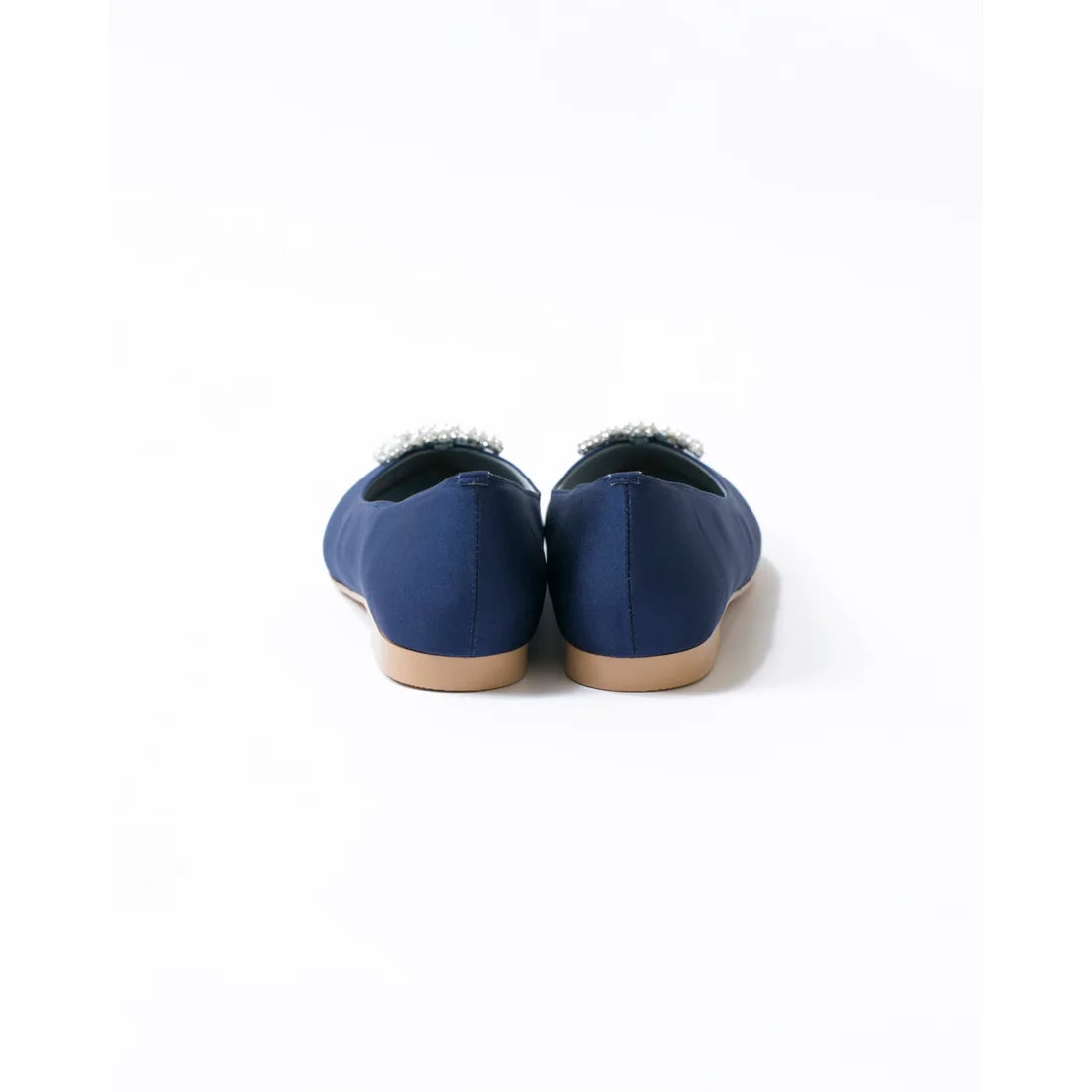 日本製 Emma Francis 平底珠寶搭扣高跟鞋(01t-ST 117)(Navy Satin)(ネイビー サテン）