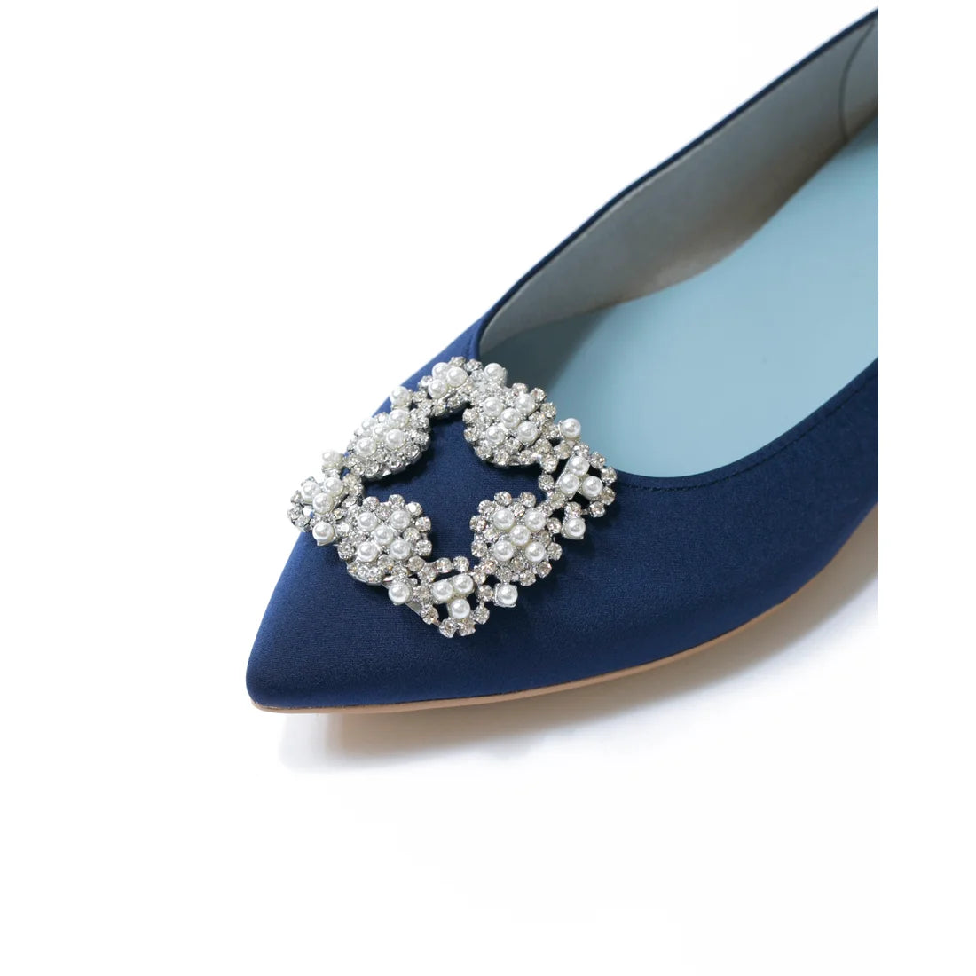 日本製 Emma Francis 平底珠寶搭扣高跟鞋(01t-ST 117)(Navy Satin)(ネイビー サテン）
