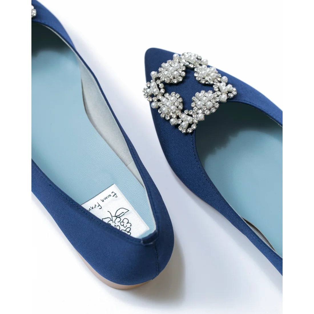 日本製 Emma Francis 平底珠寶搭扣高跟鞋(01t-ST 117)(Navy Satin)(ネイビー サテン）
