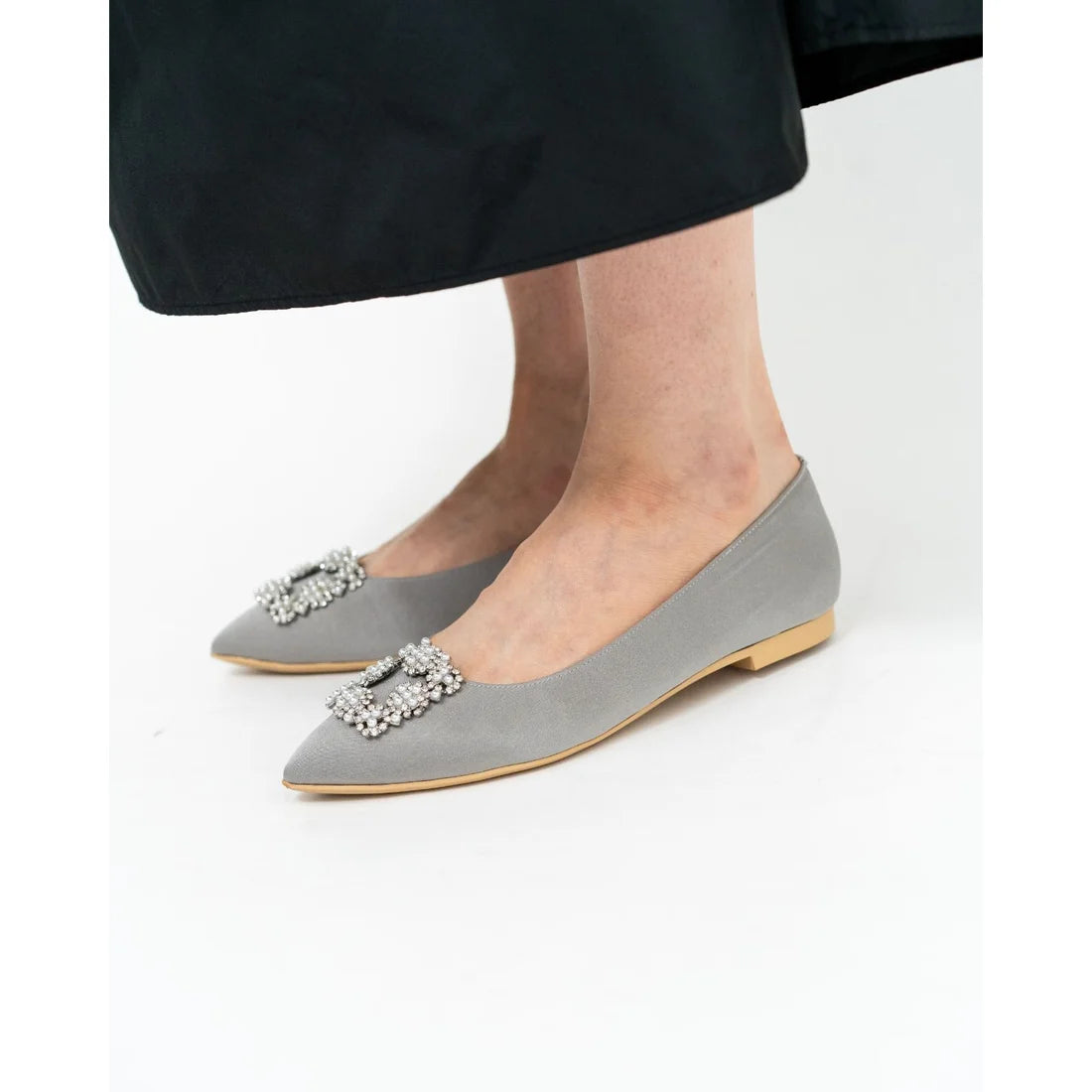 日本製 Emma Francis 平底珠寶搭扣高跟鞋(01t-ST 153)(Gray satin)（グレー サテン）
