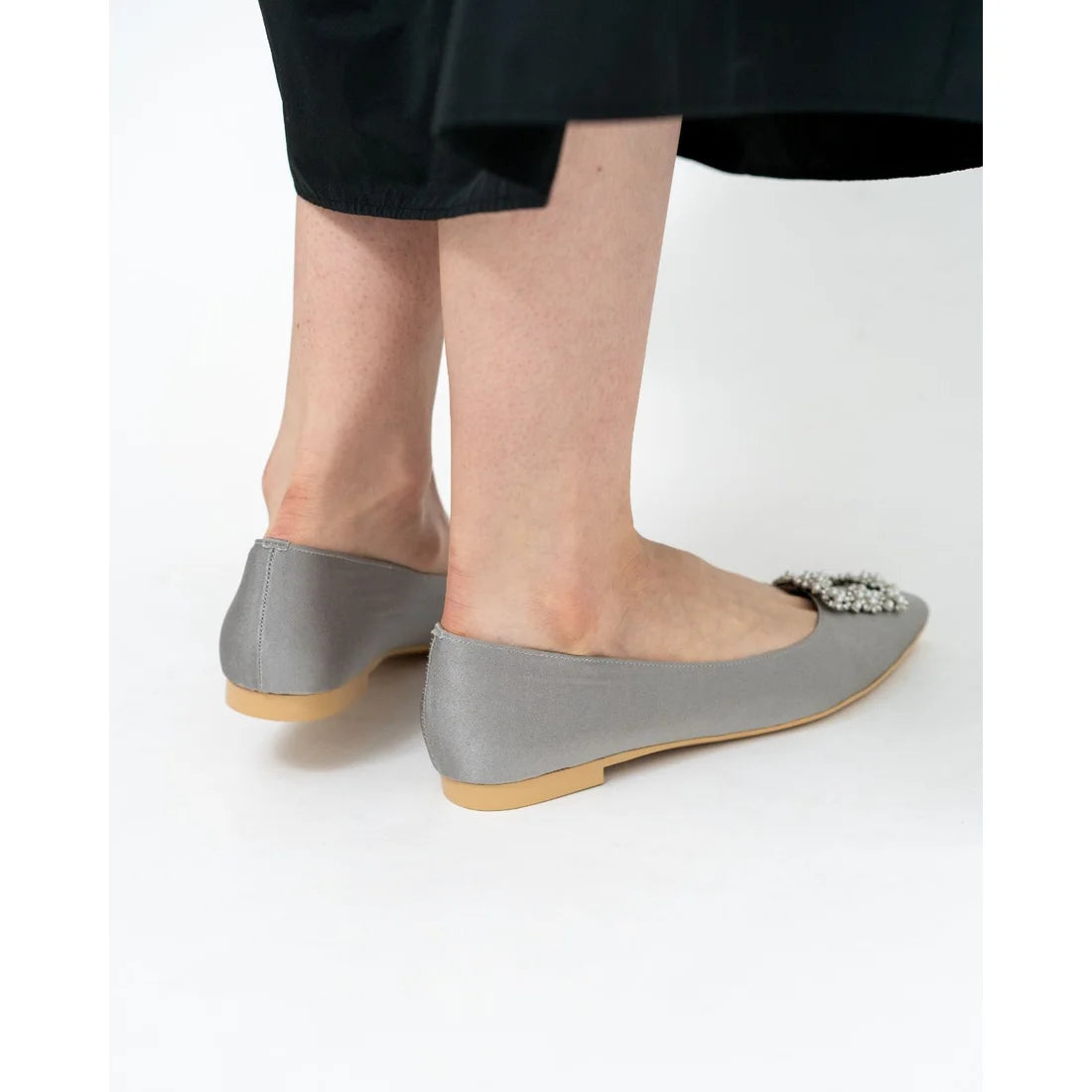 日本製 Emma Francis 平底珠寶搭扣高跟鞋(01t-ST 153)(Gray satin)（グレー サテン）