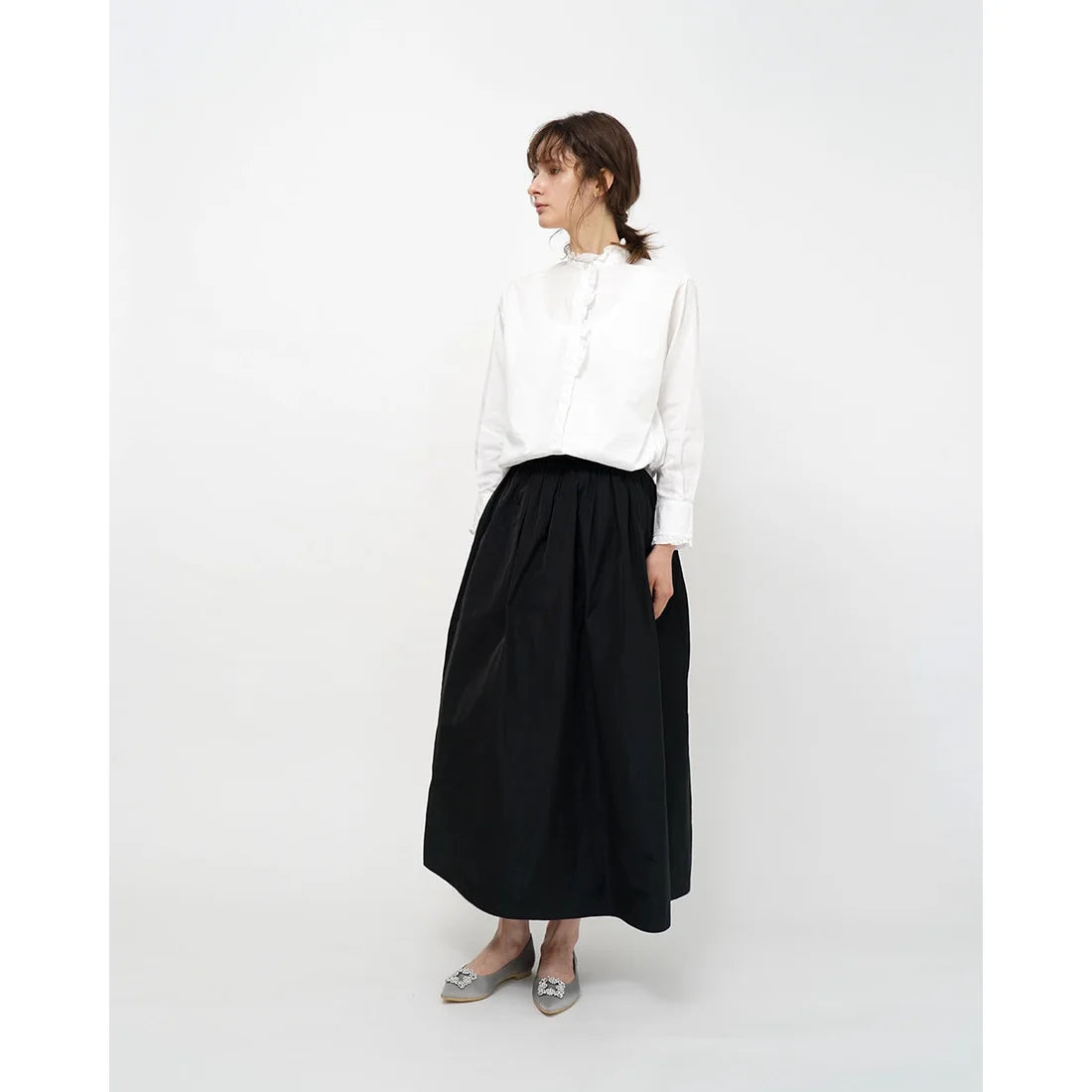 日本製 Emma Francis 平底珠寶搭扣高跟鞋(01t-ST 153)(Gray satin)（グレー サテン）