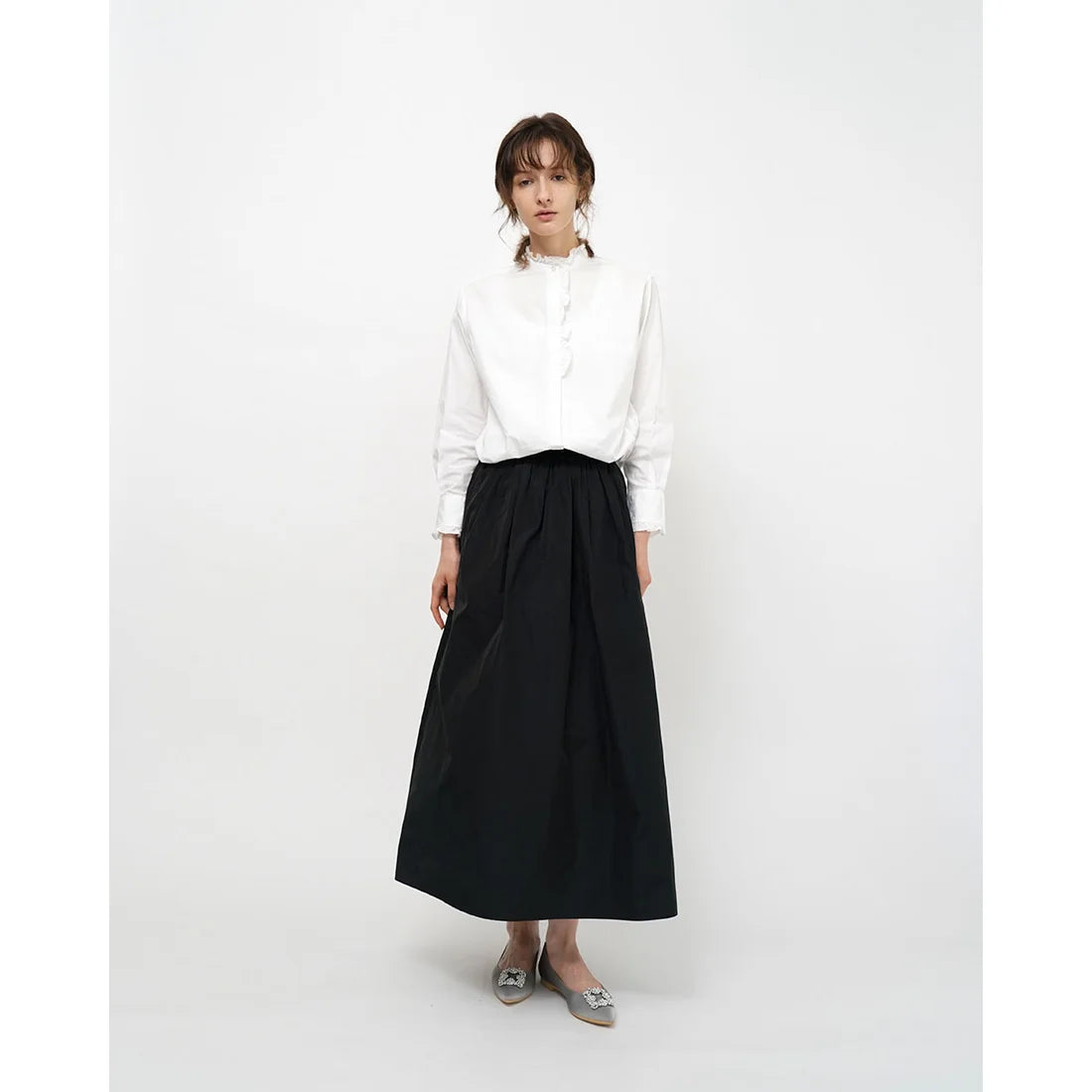 日本製 Emma Francis 平底珠寶搭扣高跟鞋(01t-ST 153)(Gray satin)（グレー サテン）