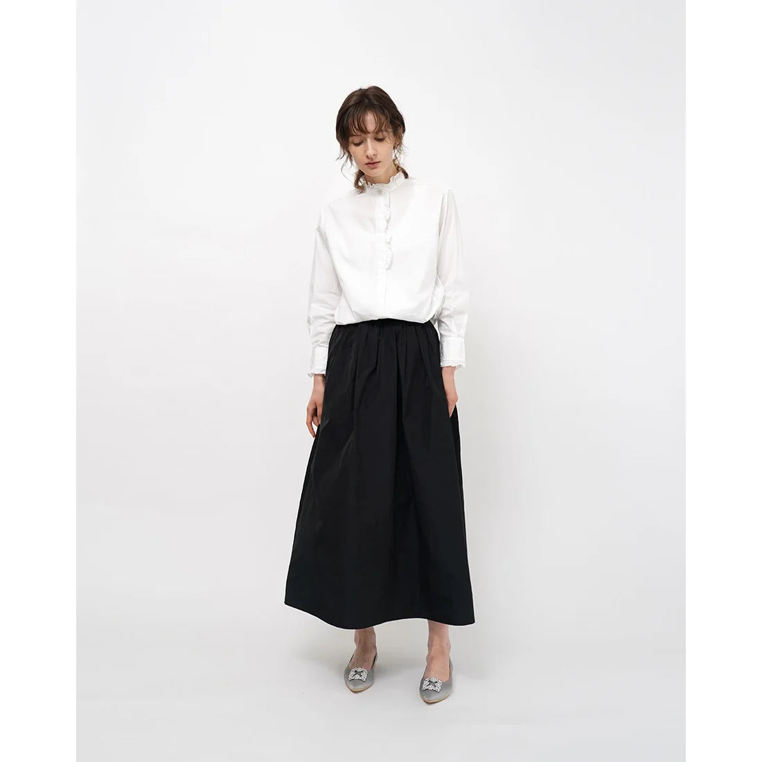 日本製 Emma Francis 平底珠寶搭扣高跟鞋(01t-ST 153)(Gray satin)（グレー サテン）
