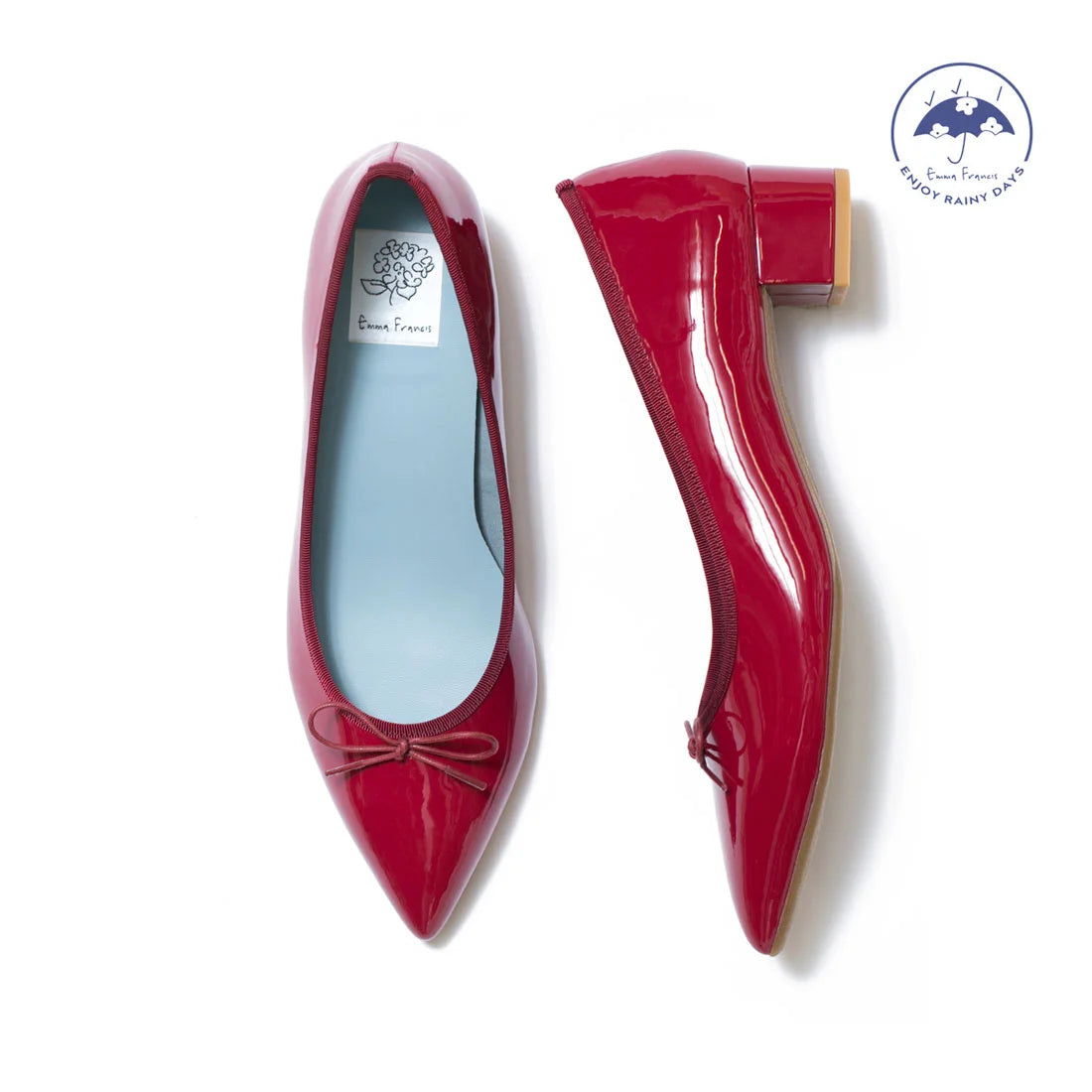 日本製【相容雨天】Emma Francis 尖頭3cm跟芭蕾舞鞋(3002a-E 135)(Red enamel)（レッド エナメル）