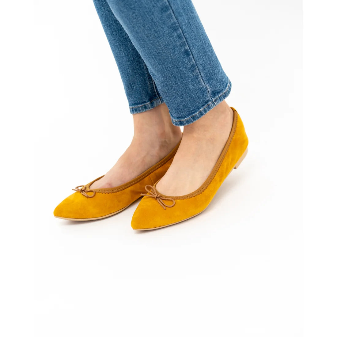 日本製【珍珠色調防水】Emma Francis尖頭平底芭蕾舞鞋(01b-L 132)(Mustard leather suede)（マスタード レザースエード）
