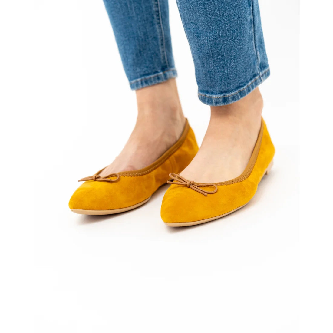 日本製【珍珠色調防水】Emma Francis尖頭平底芭蕾舞鞋(01b-L 132)(Mustard leather suede)（マスタード レザースエード）