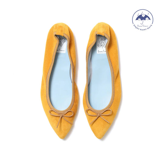 日本製【珍珠色調防水】Emma Francis尖頭平底芭蕾舞鞋(01b-L 132)(Mustard leather suede)（マスタード レザースエード）