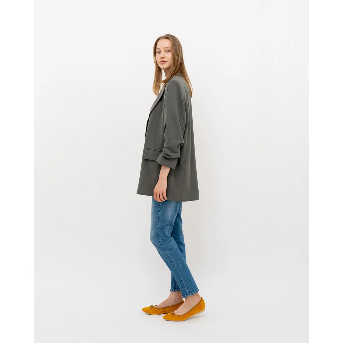 日本製【珍珠色調防水】Emma Francis尖頭平底芭蕾舞鞋(01b-L 132)(Mustard leather suede)（マスタード レザースエード）