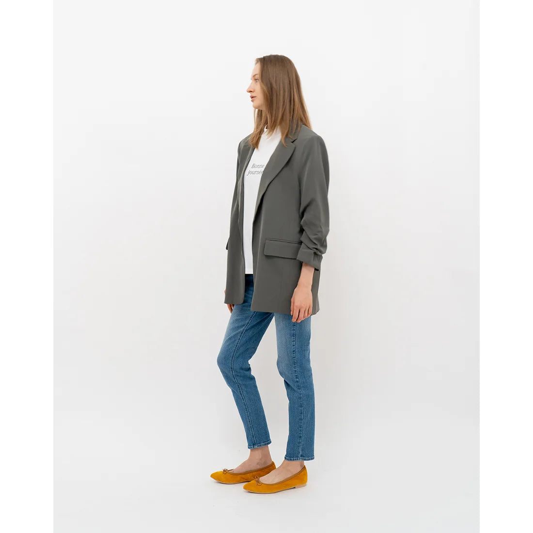 日本製【珍珠色調防水】Emma Francis尖頭平底芭蕾舞鞋(01b-L 132)(Mustard leather suede)（マスタード レザースエード）