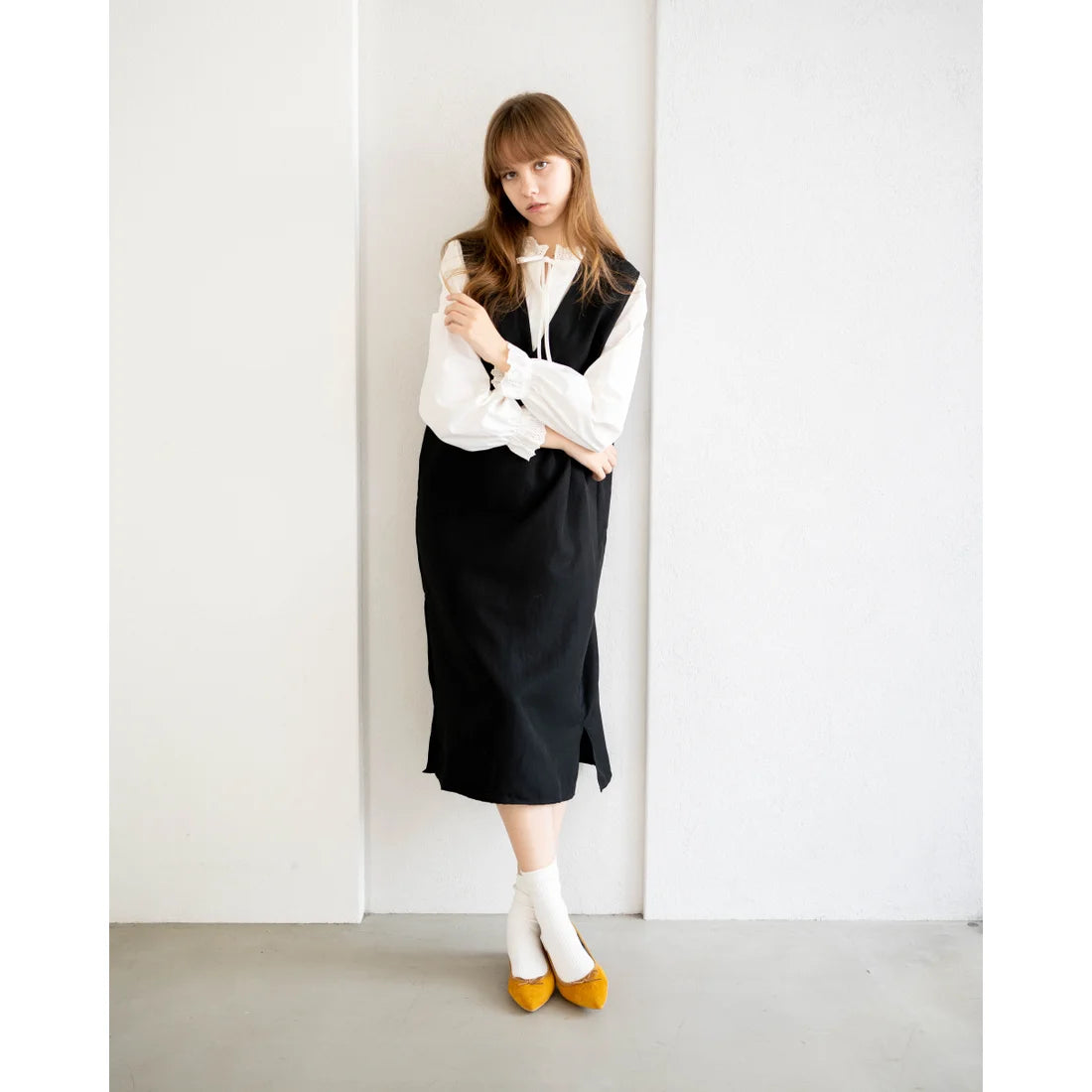 日本製【珍珠色調防水】Emma Francis尖頭平底芭蕾舞鞋(01b-L 132)(Mustard leather suede)（マスタード レザースエード）