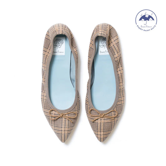 日本製【珍珠色調防水】Emma Francis尖頭平底芭蕾舞鞋(01b-L S531)(Oak check leather suede)（オーク チェック レザースエード）