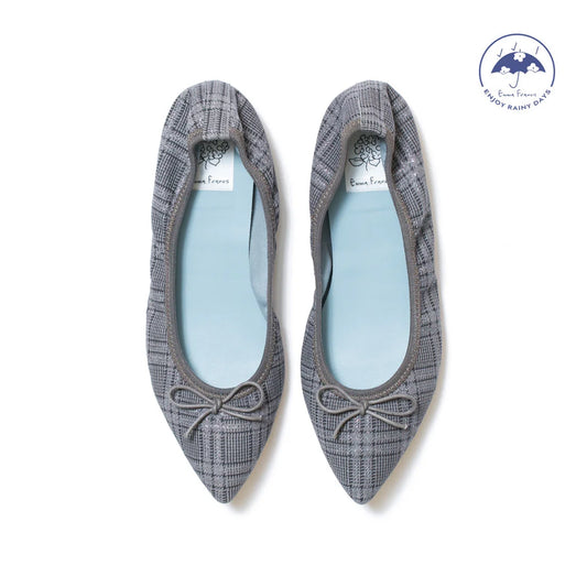 日本製【珍珠色調防水】Emma Francis尖頭平底芭蕾舞鞋(01b-L S532)(Gray checked leather suede)（グレー チェック レザースエード）