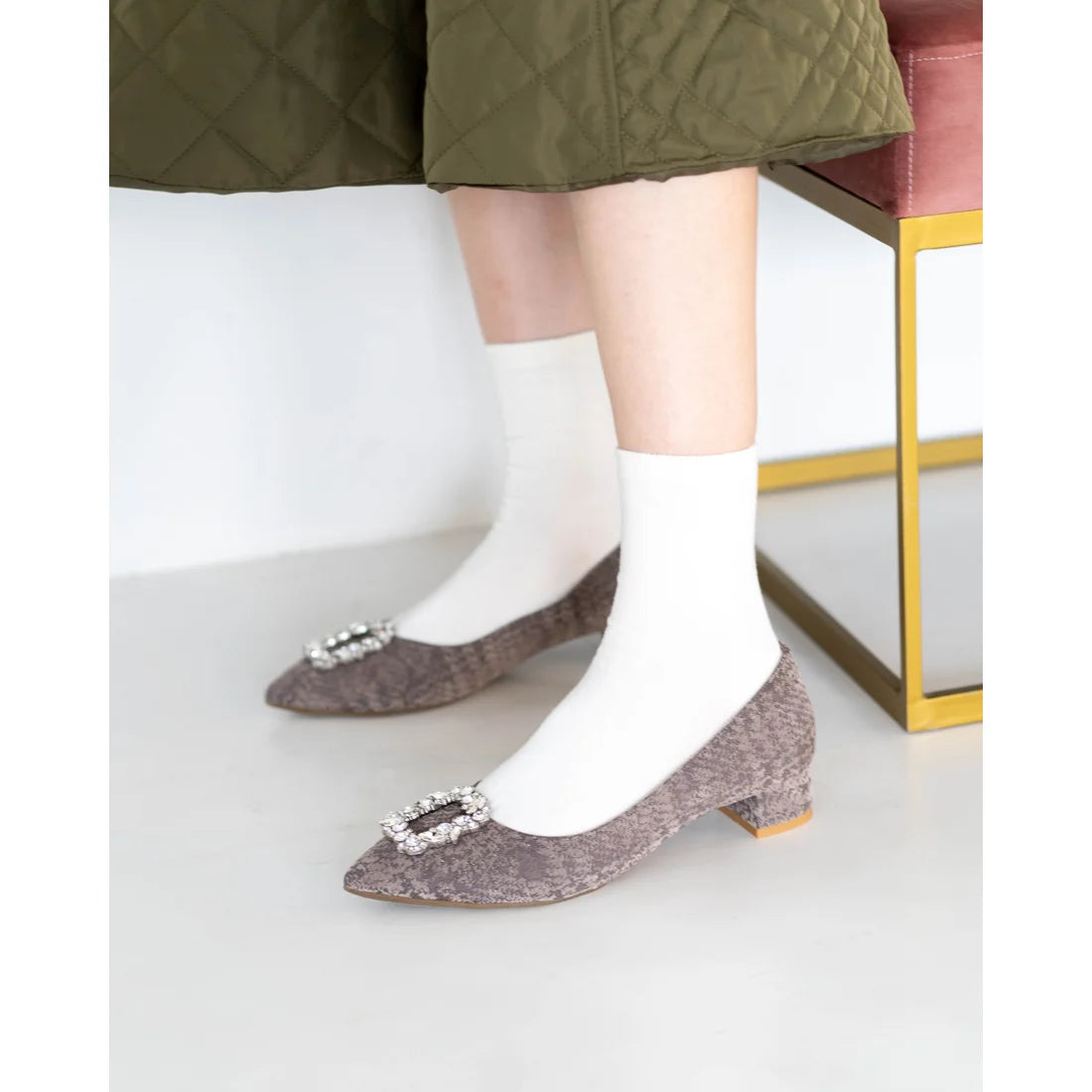 日本製 Emma Francis 尖頭3cm跟漸層珠寶搭扣高跟鞋(3002c-ZO 155)(Charcoal gray ombre)（チャコールグレー オンブリエ）