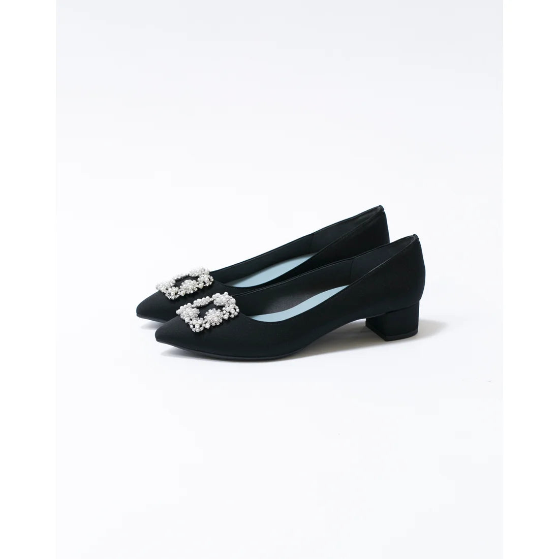 日本製 Emma Francis 尖頭3cm跟珠寶搭扣高跟鞋(3002b-ST 101)(Black satin)（ブラック サテン）