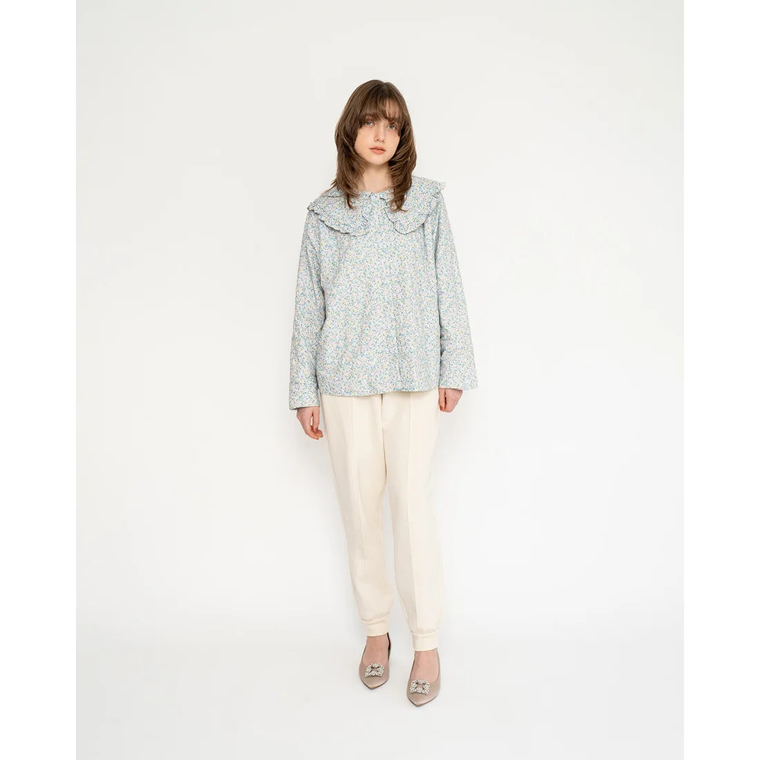 日本製 Emma Francis 尖頭3cm跟珠寶搭扣高跟鞋(3002b-ST 108)(Beige gray satin)（ベージュ サテン）
