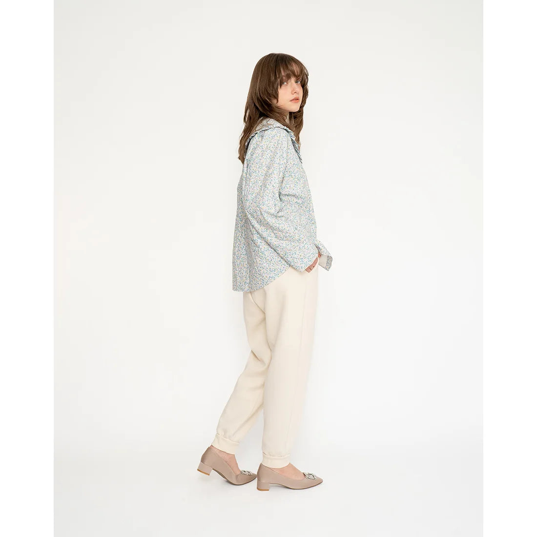 日本製 Emma Francis 尖頭3cm跟珠寶搭扣高跟鞋(3002b-ST 108)(Beige gray satin)（ベージュ サテン）