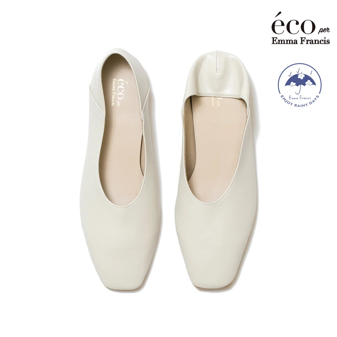 日本製 [蘋果皮][防水]Emma Francis 方頭U型平底鞋(03f-AP 177)(Ivory apple leather)（アイボリー アップルレザー）