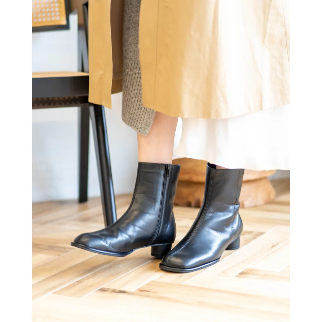日本製【防水】Emma Francis 素面高跟靴 (9014a-L 101)(Black leather)（ブラック レザー）