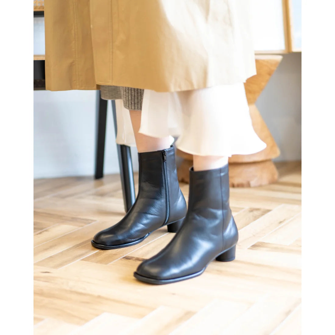 日本製【防水】Emma Francis 素面高跟靴 (9014a-L 101)(Black leather)（ブラック レザー）
